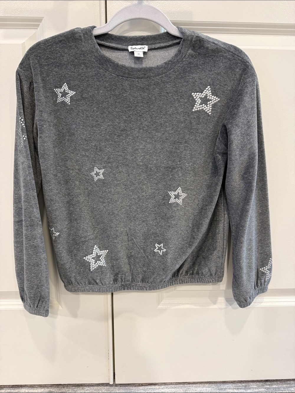 Splendid Gray Rhinestone Star Sweatshirt with Elastic Hem